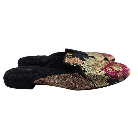 Birdies Flats Womens 8 Phoebe Floral Jacquard Mules Asian Black Gold Retro Glam - Picture 2 of 9
